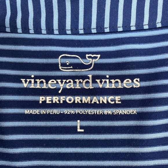 Vineyard Vines Performance Blue and White Striped Polo Men’s Large - Picture 3 of 4